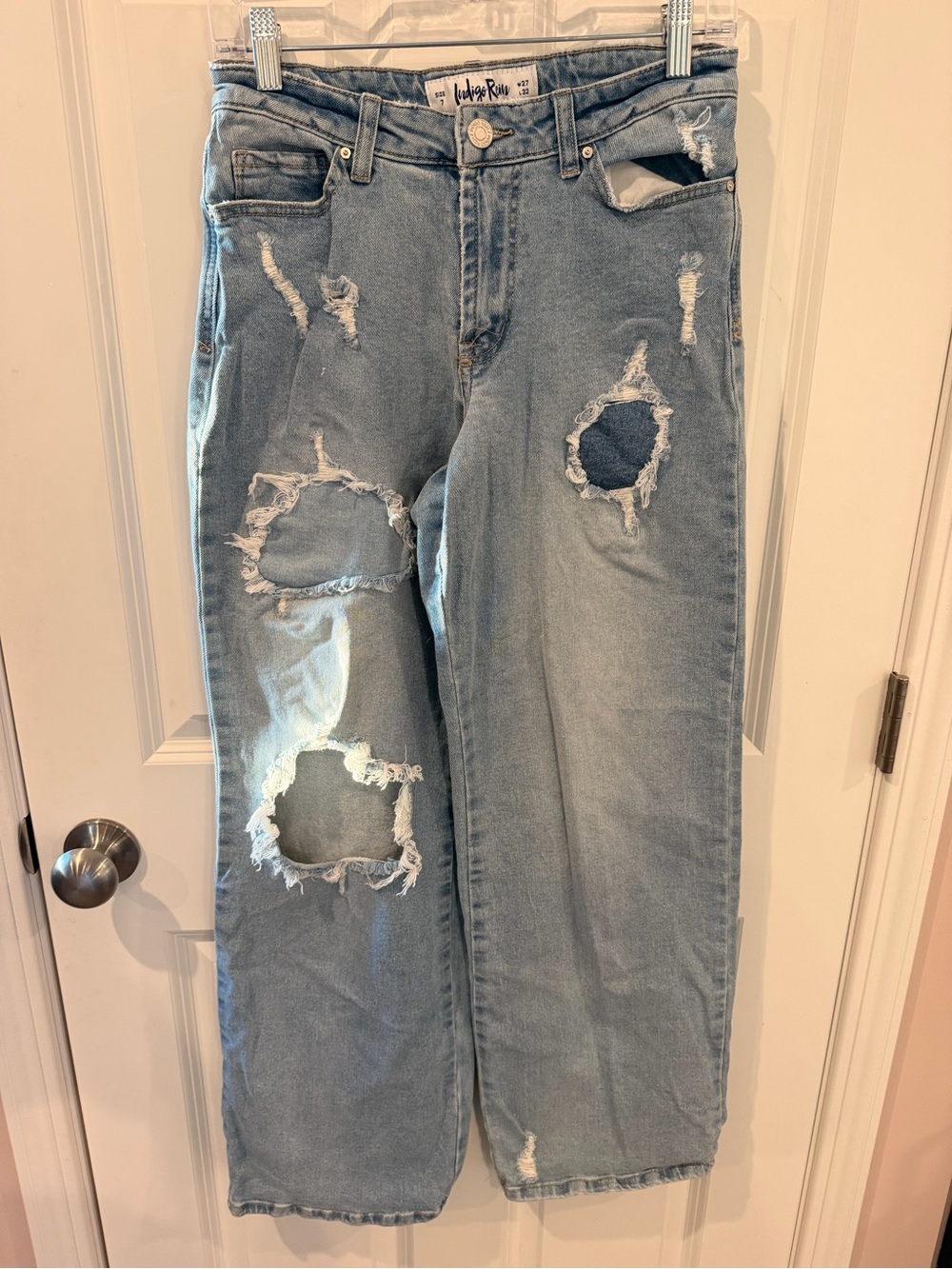Indigo Rein Light Blue Distressed Wide Leg Denim Jeans Size 7